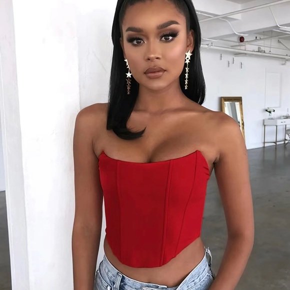 Red Satin Dipped Corset Crop Top - Picture 1 of 2